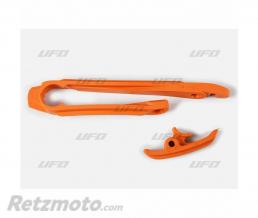 Kit patin de bras oscillant + patin de cha�ne inf�rieur UFO orange KTM