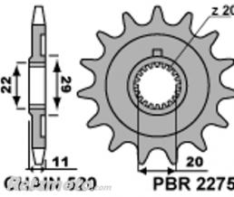 Pignon PBR 14 dents acier standard pas 520 type 2275 Sherco SE 2.5I-F