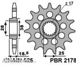 Pignon PBR 15 dents acier standard pas 520 type 2178