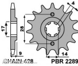 Pignon PBR 13 dents chaine 428 type 2289