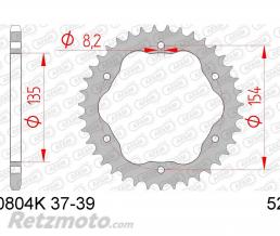 Couronne AFAM 38 dents acier pas 520 type 50804K Ducati 1198